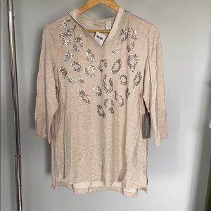 Zynergy by Chico’s sequin hood tunic 3/4 sleeve
